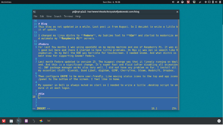 Fedora 25 Workstation with Vim